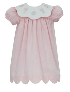 Birthday Girl's Dress with Round Scalloped Collar - Pink Gingham