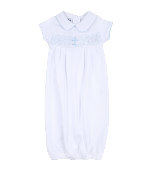 Gown with Collar and Blue Smocked Cross