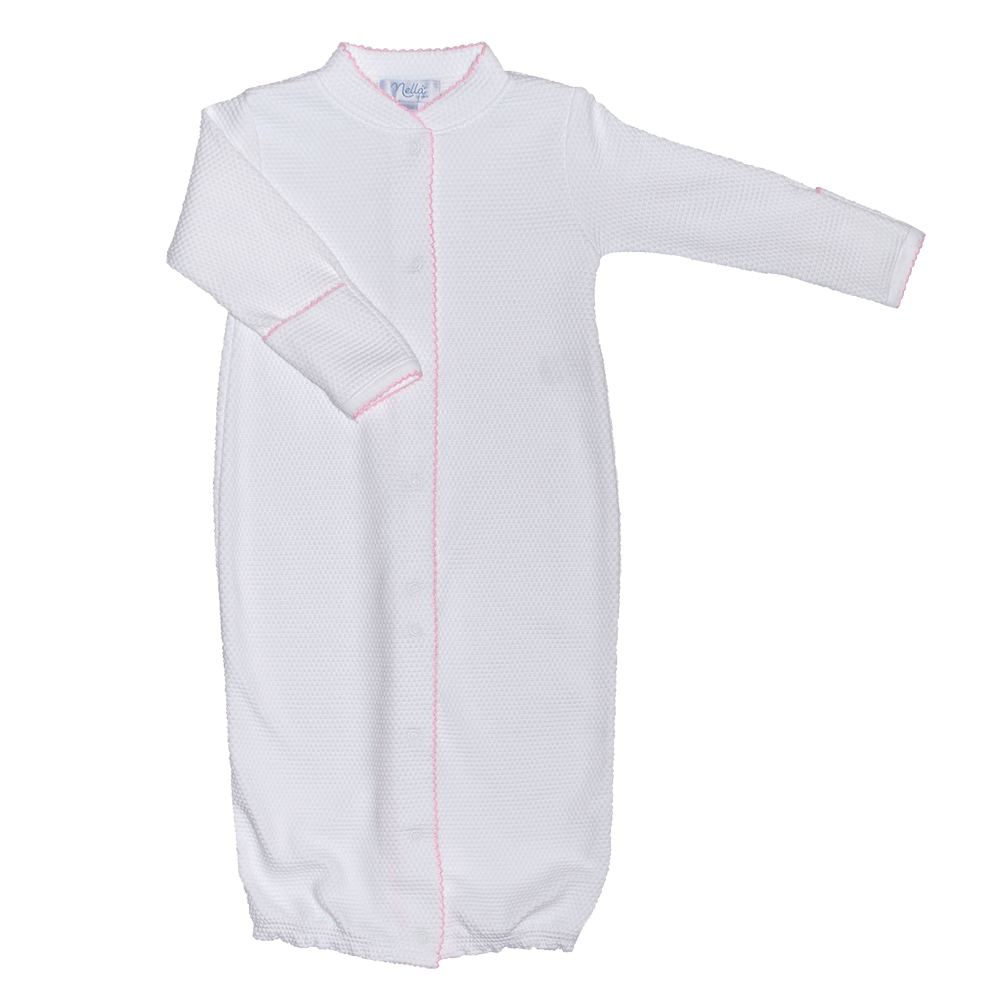 White Bubble Baby Nella Converter Gown/ Pink Picot Trim