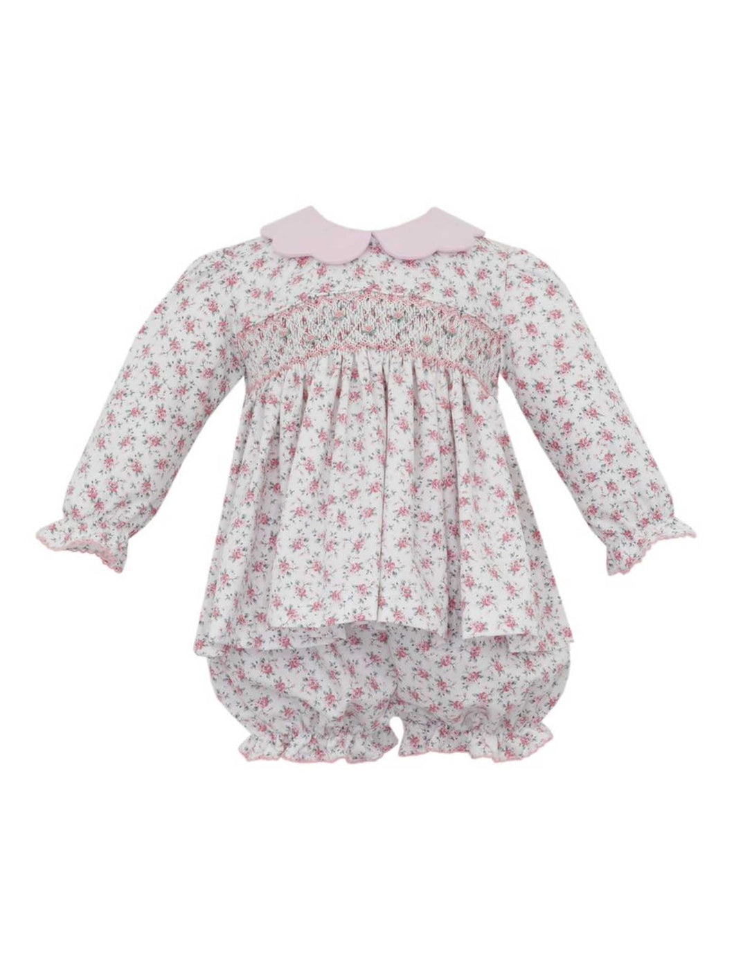 Pink Floral Smocked Bloomer Set