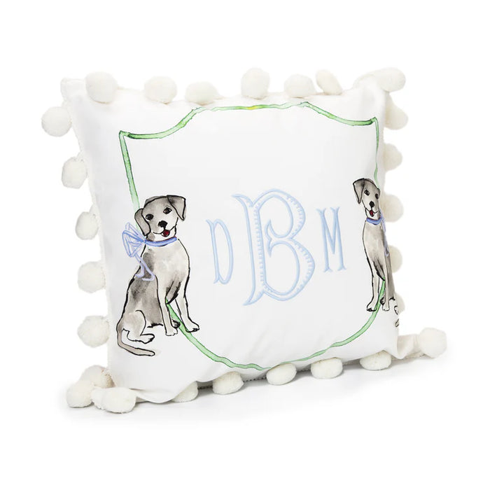 Black Puppy Dog with Blue Bow Pillow
