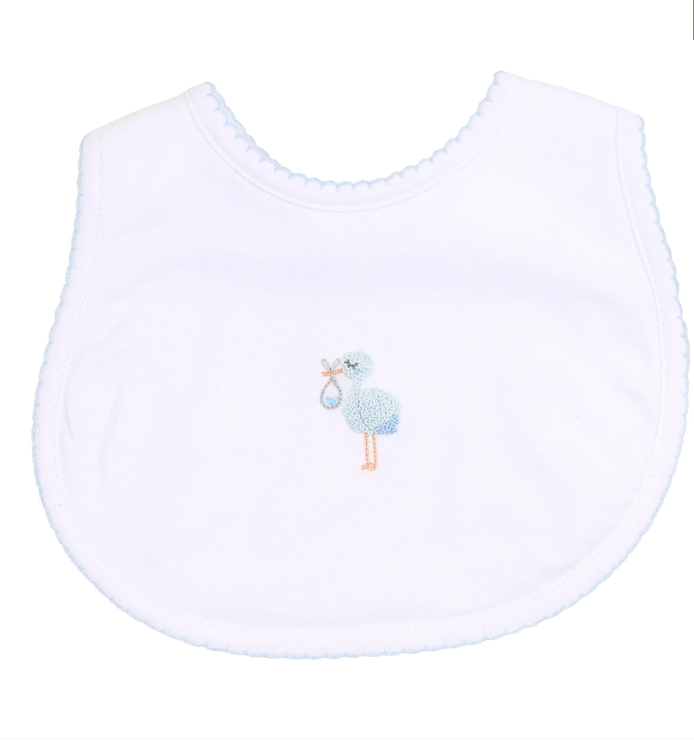 Tiny Stork Embroidered Bib