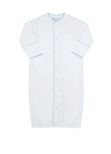 White Bubble Converter Gown/ Blue Picot Trim