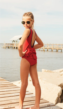 Bow Back Suit in Red/Navy