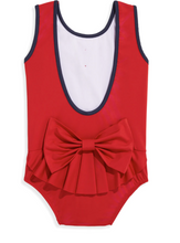 Bow Back Suit in Red/Navy