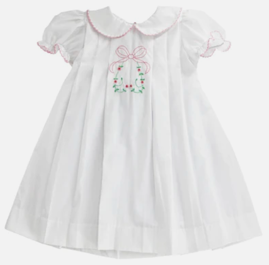 White With Pink Bow & Rosebuds Dress