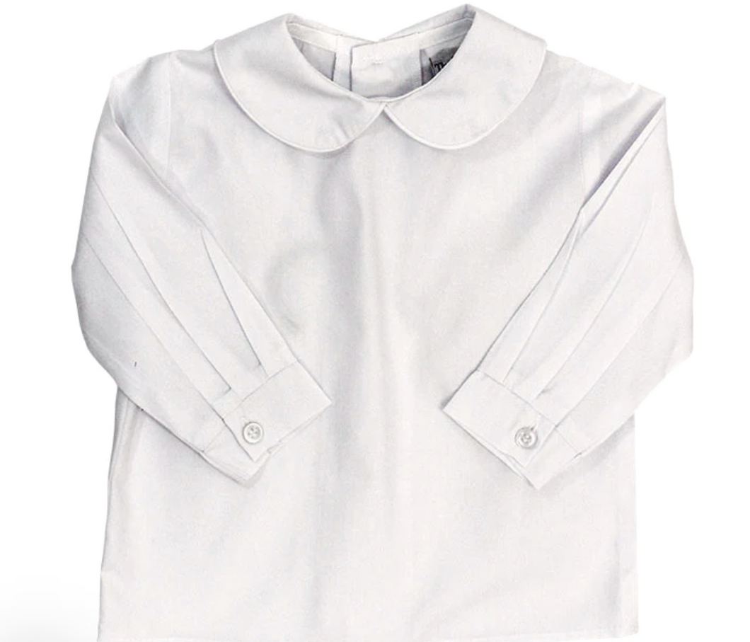 Boy's White Long Sleeve Piped Shirt