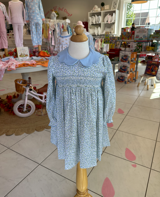 Charlotte Blue & Green Floral Smocked Dress