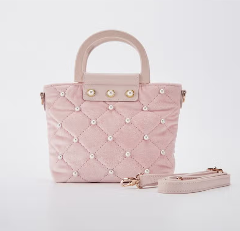 Pink Pearls Quilted Velvet Bag