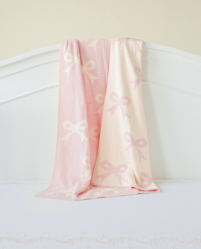 Nursery Blanket- Pink Bow-Reversible