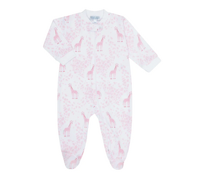 Pink Giraffe Printed Zipper footie