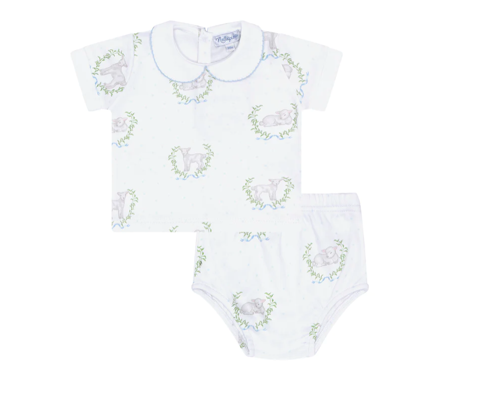 Blue Lamb Print Diaper Cover Set