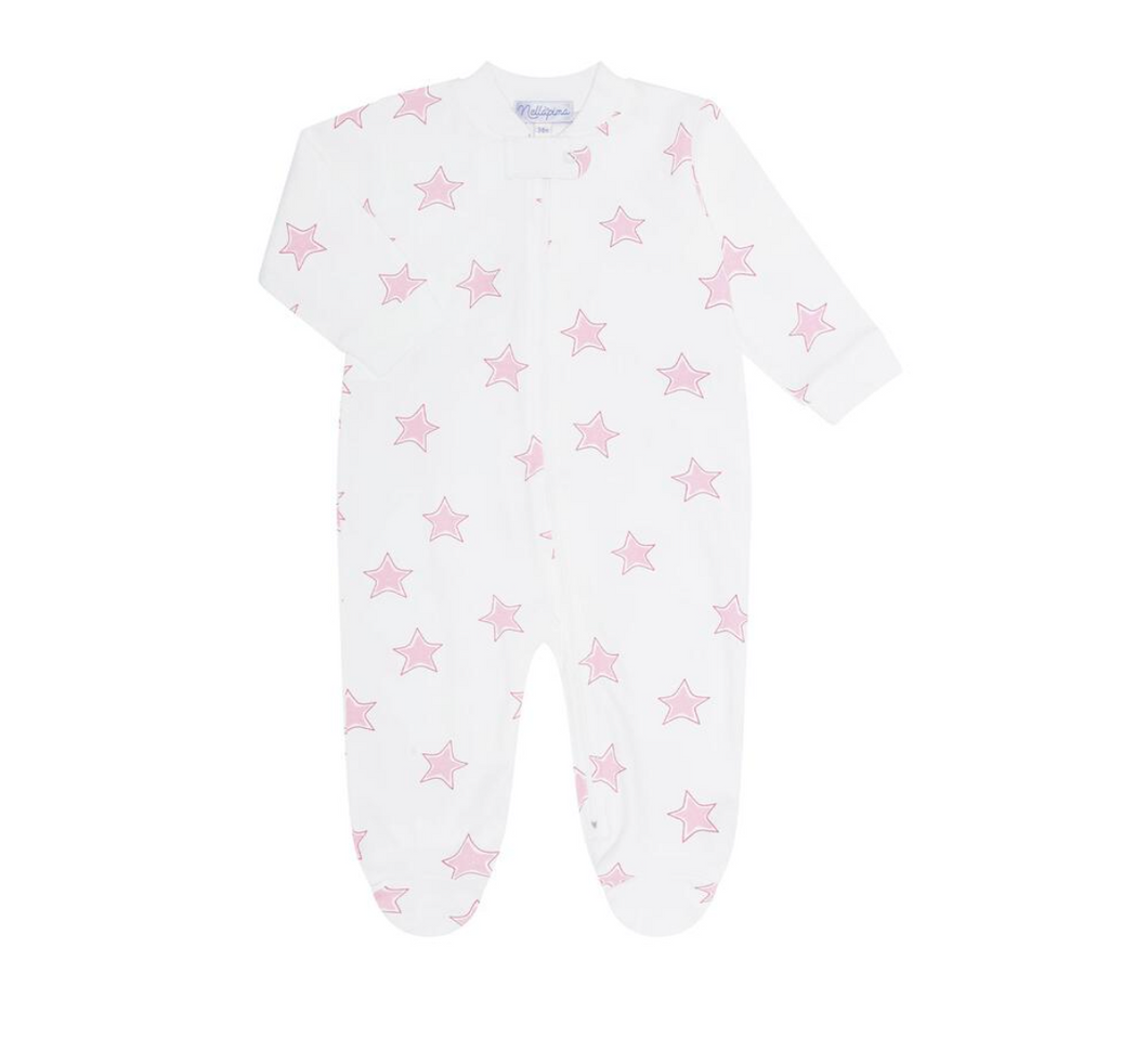 Pink Star Print Zipper Footie