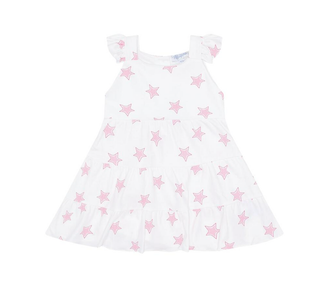 Pink Stars Print Ruffle Dress