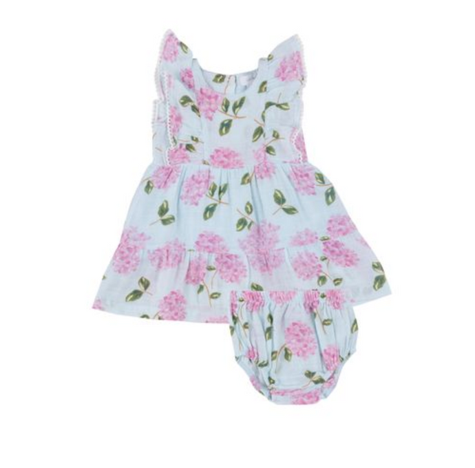 Picot Trim Edged Dress and Diaper Cover in Hydrangea