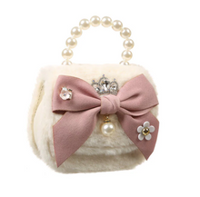 Big Bow Furry Purse With Pearl Handle
