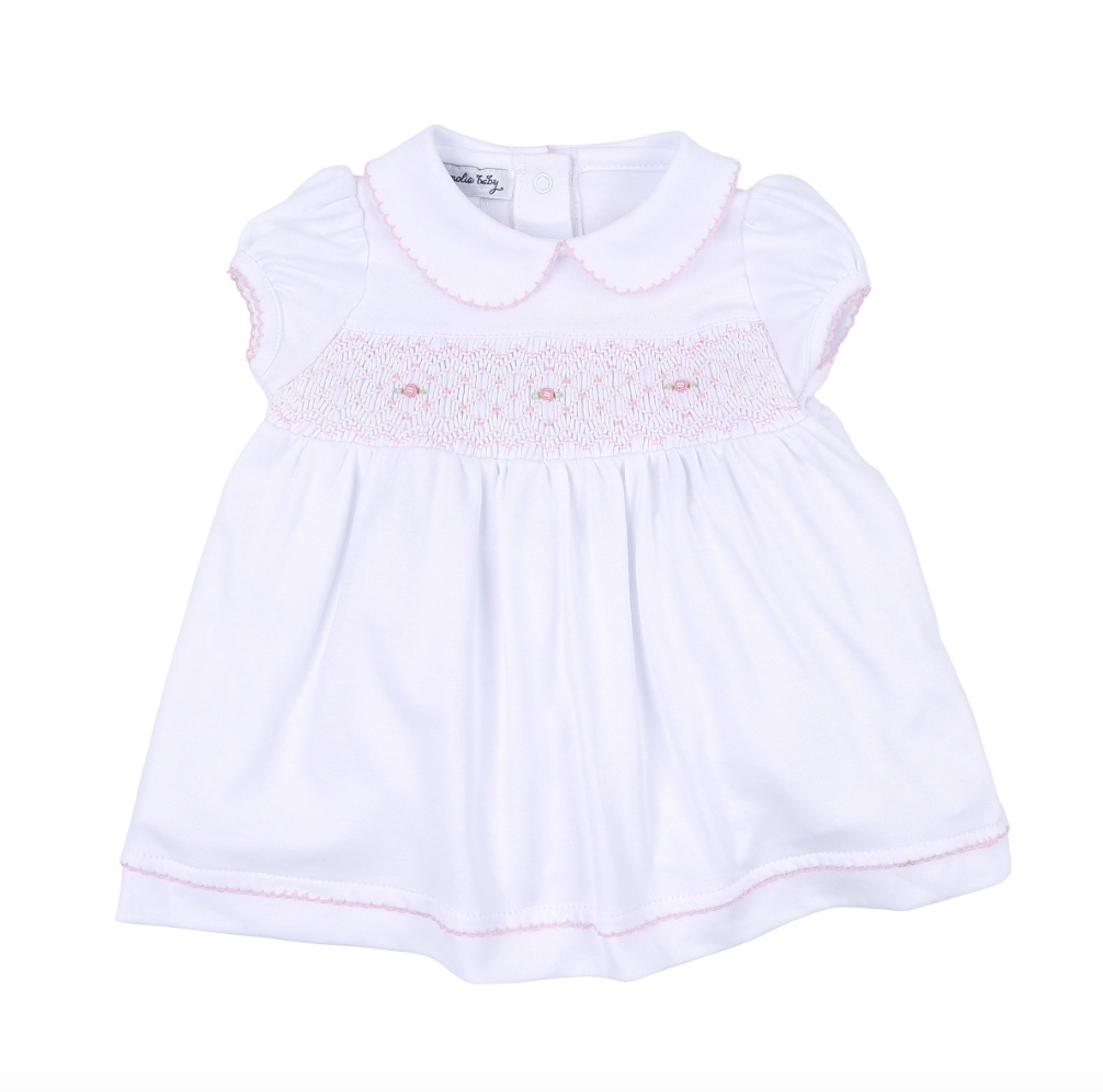 Lily and Lucas Pink Smocked Collared Short Sleeve Dress Set