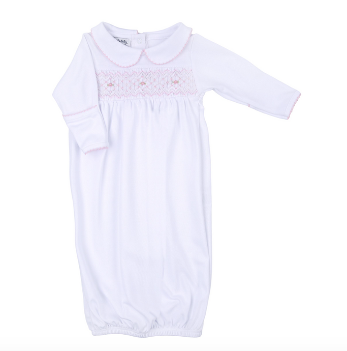 Lily And Lucas Smocked Collared L/S Gathered Gown PK