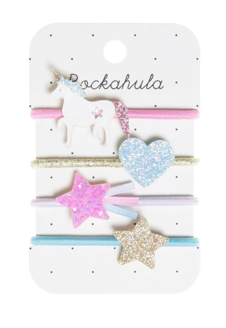 Sparkly Unicorn Heart and Star Ponytail Holders