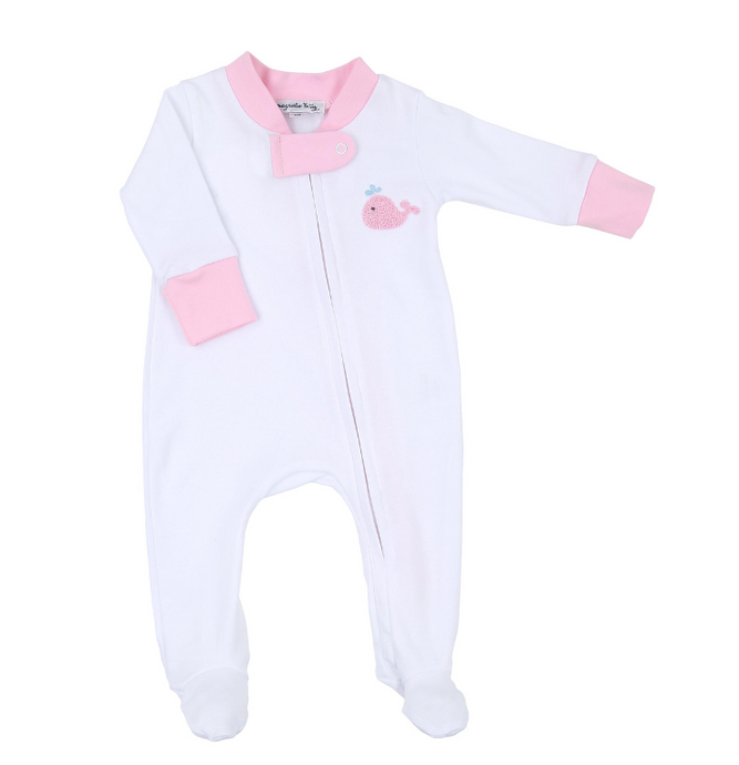 Sweet Whales Emb Zipper Footie PK