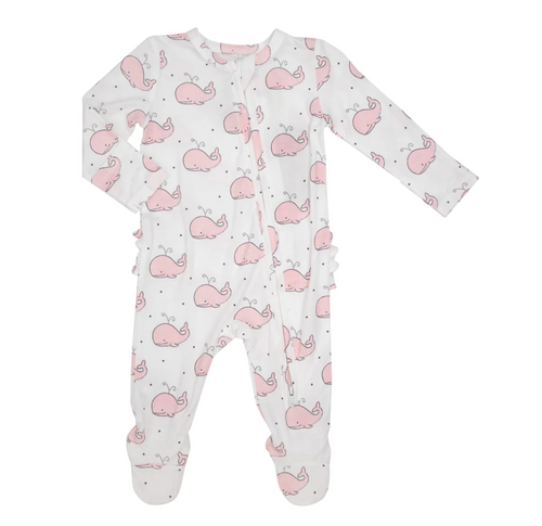 Bubbly Whale Pink Ribbed 2-Way Zipper Footie