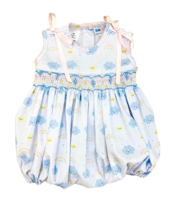 Rosie Smocked Bubble - Rainbow Clouds