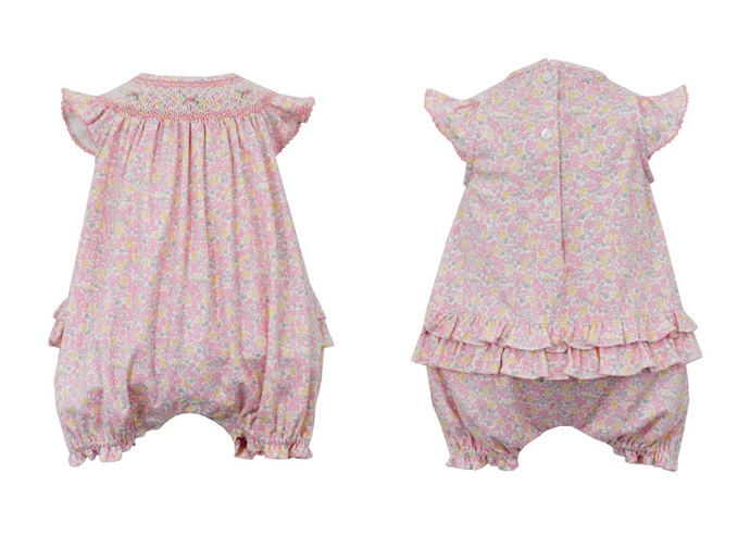 Pink Floral Smocked Bubble