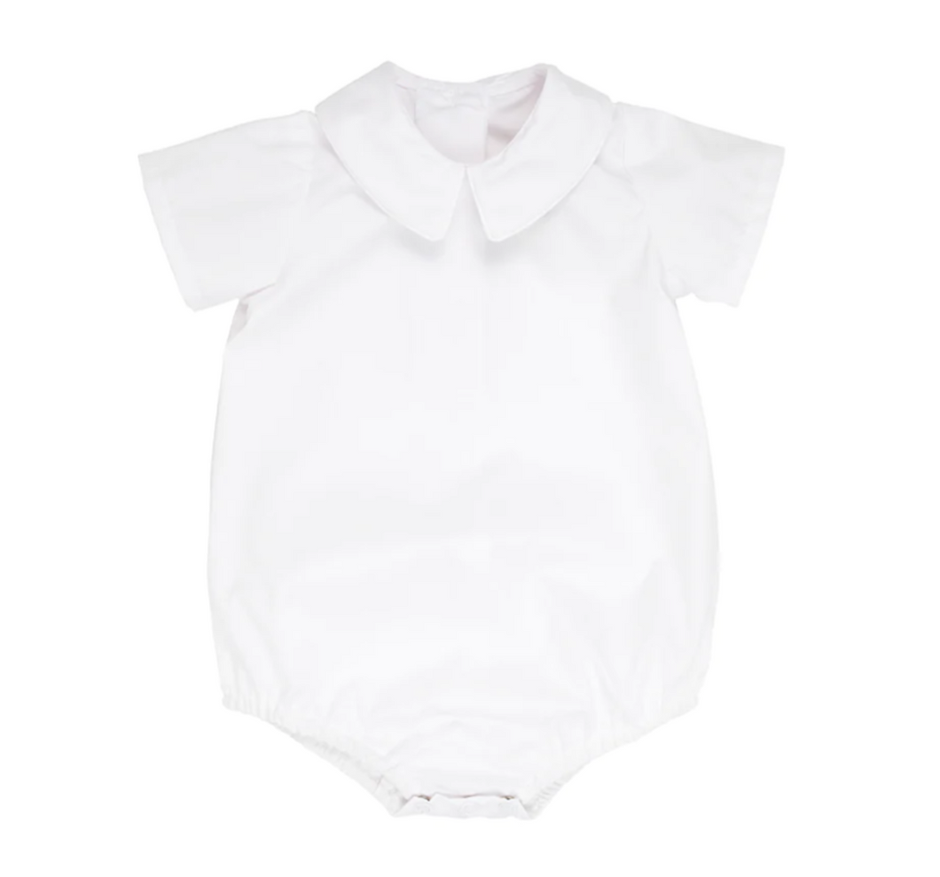 Woven Boy's Peter Pan Long Sleeve Shirt/onsie- Worth Ave White