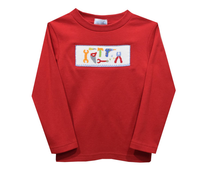 Tools Smocked Red Knit Long Sleeve Boys Tee shirt