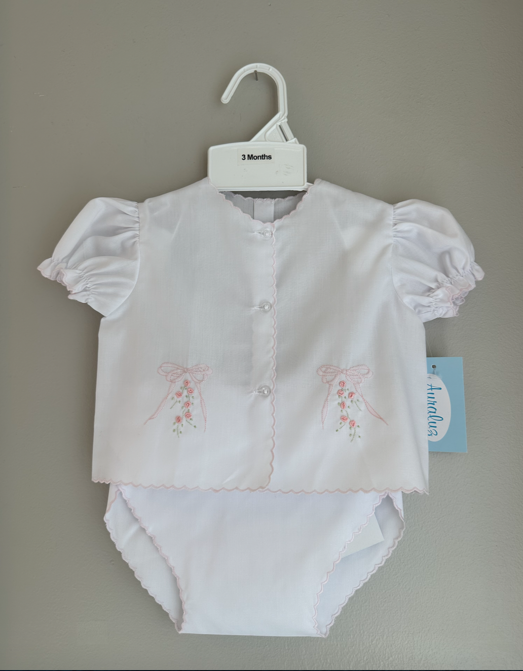 Bloomer Set in White and Pink with Scallop Trim