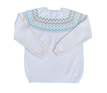 Fair Isle Harringbone Pink Rose Lt Blue White Sweater