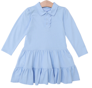 Ruffle Long Sleeve Polo Dress Light Blue