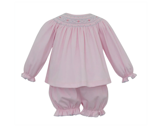 Emma Pink Bloomer Set with Smocked Neck