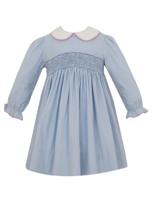 Light Blue Corduroy Smocked Peter Pan Collar Dress