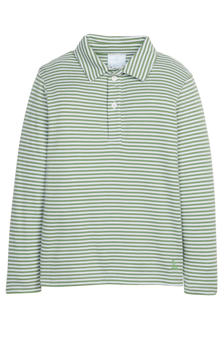 Long Sleeve Polo- Watercress Stripe