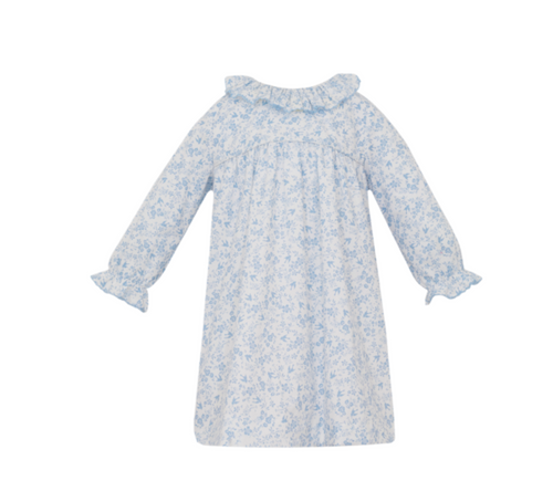 Light Blue Bird Print Floral Dress w/ Ruffle Collar