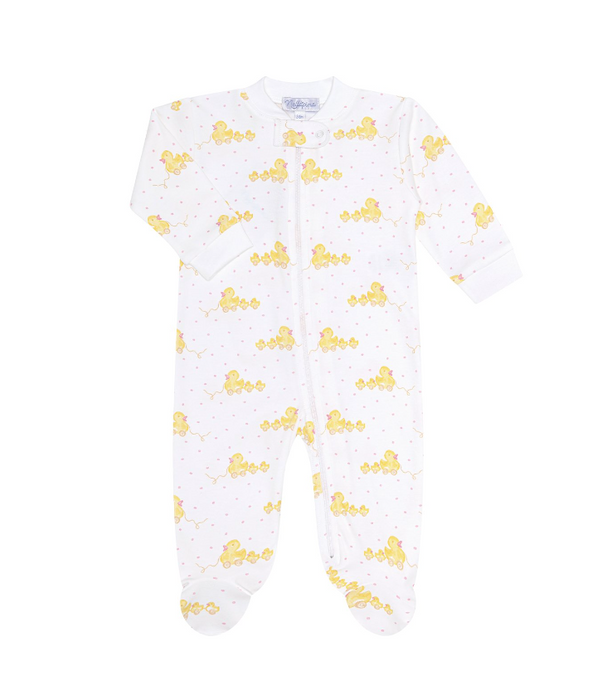 Pink Ducks Print Zipper Footie