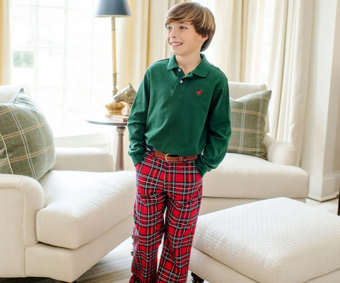 Prim and Proper Long Sleeve Polo in Grier Green with Richmond Red