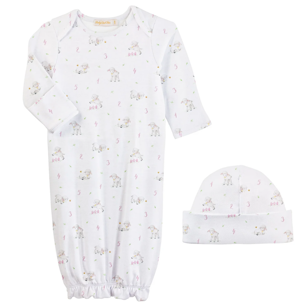 Counting Baby Sheep Gown & Hat- Pink