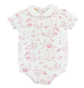 Pink Toile Bunnies Printed Bubble w/round Collar