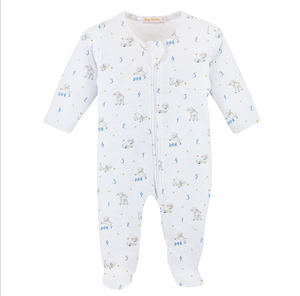 Counting Baby Sheep Blue Printed Zipped Footie