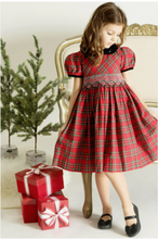 Girls Plaid Short Sleeve Dress w/ Hand Smocked Design