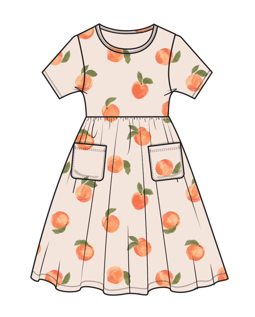 Watercolor Peaches S/S Twirly Dress