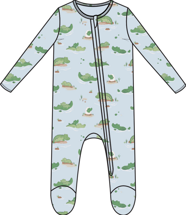 Alligator Blue 2 Way Zipper Footie