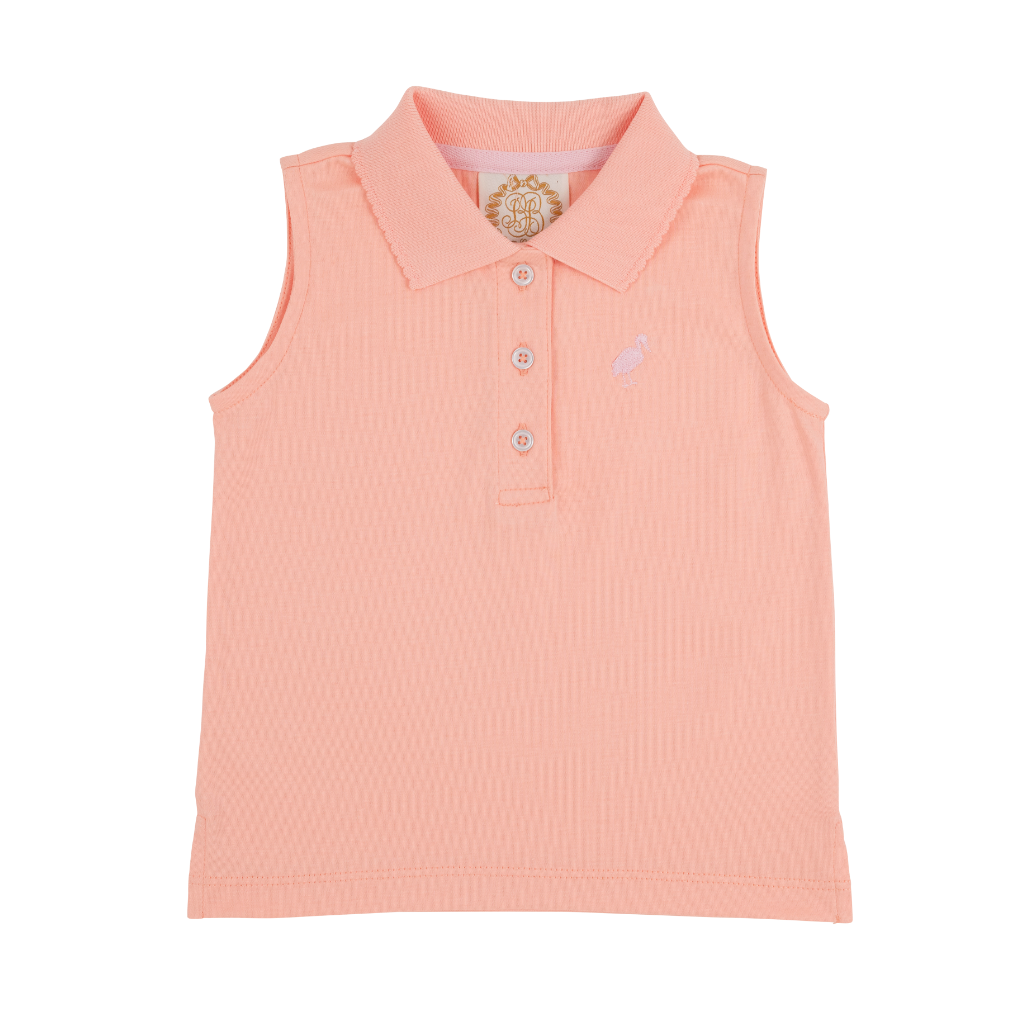 Sleeveless Anna Price Polo- Pompano Peach/ Palm Beach Pink