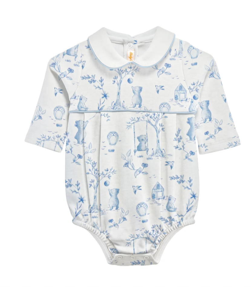 Toile De Jouy Blue Printed Bubble w/ Round Collar