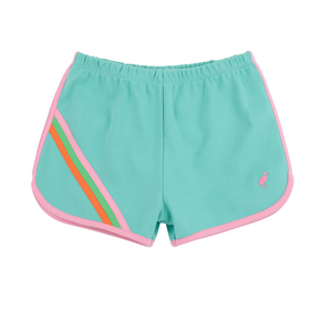 Cheryl Shorts- Applique- Turks Teal/ Hamptons Hot Pink/ Multicolor Stripe