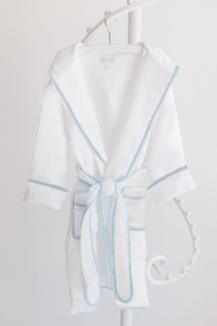 Bathrobe- White Terry W/ Hood And Blue Trim