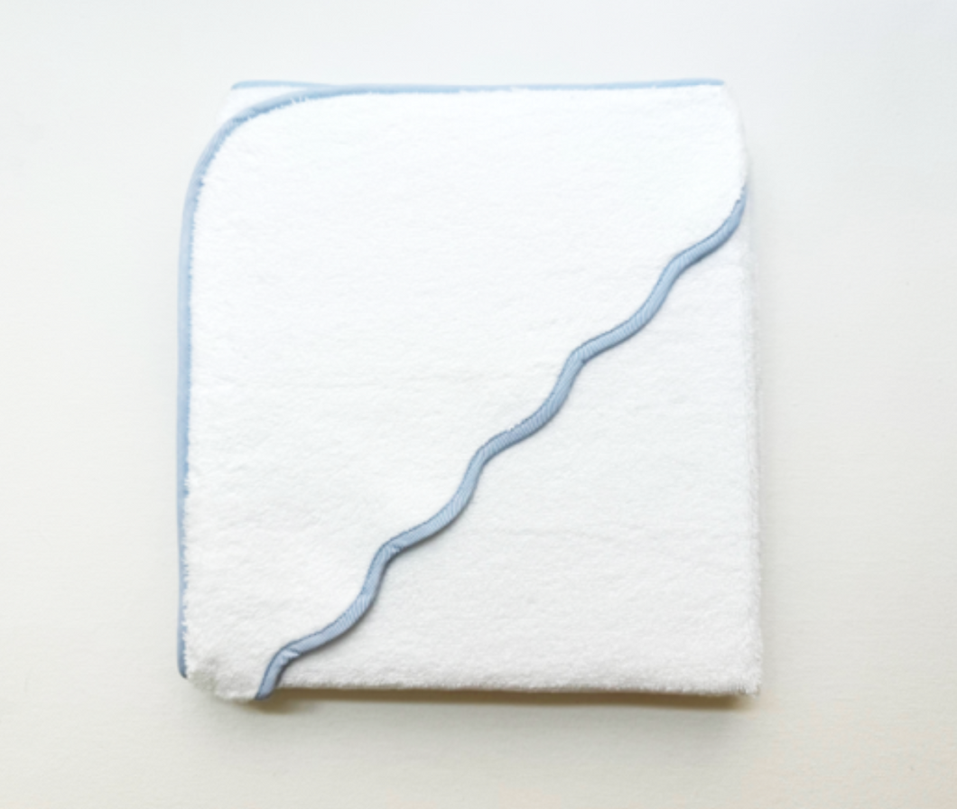 Hooded Towel- Blue Stripe Trim