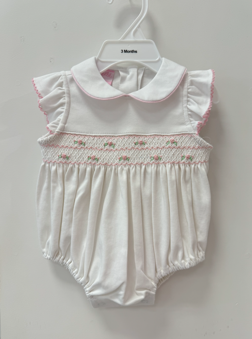 White Flutter Sleeve Smocked Bubble